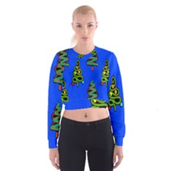 Christmas Trees Women s Cropped Sweatshirt by Nexatart