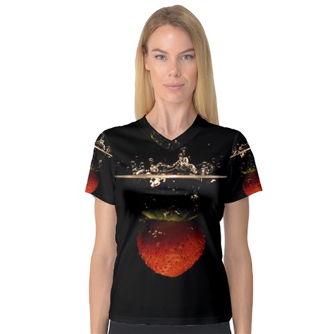 Strawberry Women s V-neck Sport Mesh Tee by Nexatart