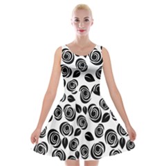 Black Roses Pattern Velvet Skater Dress by Valentinaart