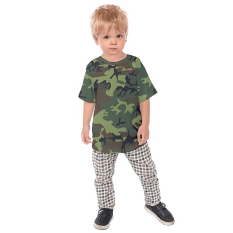 Camouflage Green Brown Black Kids  Raglan Tee by Nexatart