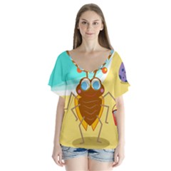 Animal Nature Cartoon Bug Insect Flutter Sleeve Top by Nexatart