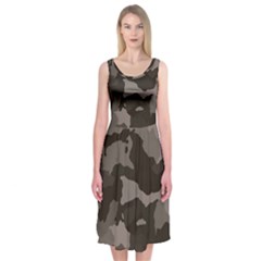 Background For Scrapbooking Or Other Camouflage Patterns Beige And Brown Midi Sleeveless Dress by Nexatart