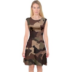 Background For Scrapbooking Or Other Camouflage Patterns Beige And Brown Capsleeve Midi Dress by Nexatart