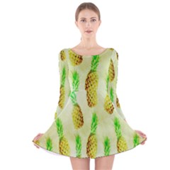 Pineapple Wallpaper Vintage Long Sleeve Velvet Skater Dress by Nexatart