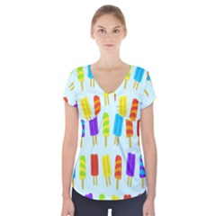 Food Pattern Short Sleeve Front Detail Top by Nexatart