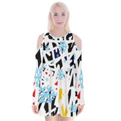 Abstraction Velvet Long Sleeve Shoulder Cutout Dress by Valentinaart