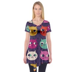 Colorful Kitties Short Sleeve Tunic  by Brittlevirginclothing