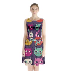 Colorful Kitties Sleeveless Chiffon Waist Tie Dress by Brittlevirginclothing