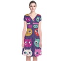 Colorful kitties Short Sleeve Front Wrap Dress View1