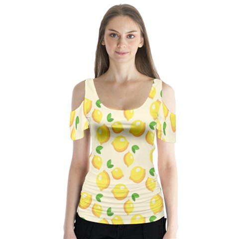 Pattern Template Lemons Yellow Butterfly Sleeve Cutout Tee  by Nexatart