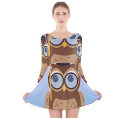 Read Owl Book Owl Glasses Read Long Sleeve Velvet Skater Dress by Nexatart