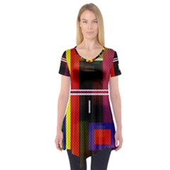 Abstract Art Geometric Background Short Sleeve Tunic  by Nexatart