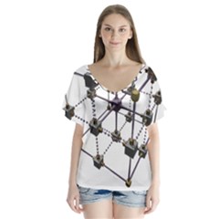 Grid Construction Structure Metal Flutter Sleeve Top by Nexatart