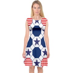 Patriotic Symbolic Red White Blue Capsleeve Midi Dress by Nexatart