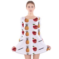 Ppap Pen Pineapple Apple Pen Long Sleeve Velvet Skater Dress by Nexatart