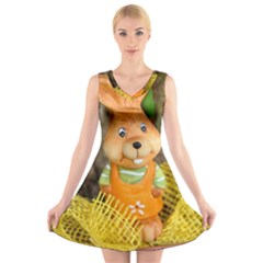 Easter Hare Easter Bunny V-neck Sleeveless Skater Dress by Nexatart