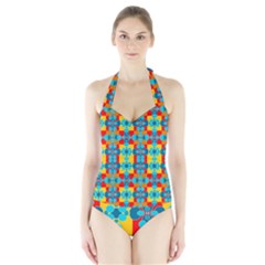 Pop Art Abstract Design Pattern Halter Swimsuit by Nexatart