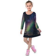 Starry Sky Galaxy Star Milky Way Kids  Long Sleeve Velvet Dress by Nexatart