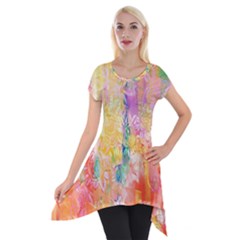 Watercolour Watercolor Paint Ink  Short Sleeve Side Drop Tunic by Nexatart