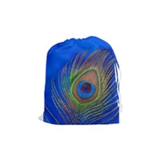 Blue Peacock Feather Drawstring Pouches (medium)  by Amaryn4rt