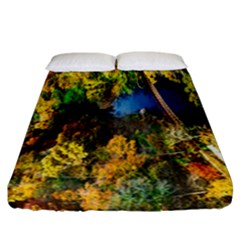 Bridge River Forest Trees Autumn Fitted Sheet (california King Size) by Nexatart