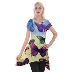 Butterfly Painting Art Graphic Short Sleeve Side Drop Tunic by Nexatart