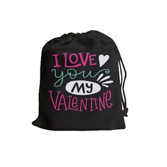  I Love You My Valentine / Our Two Hearts Pattern (black) Drawstring Pouches (large)  by FashionFling