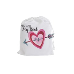 You Are My Beat / Pink And Teal Hearts Pattern (white)  Drawstring Pouches (medium)  by FashionFling