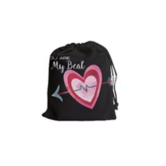 You Are My Beat / Pink And Teal Hearts Pattern (black)  Drawstring Pouches (small)  by FashionFling