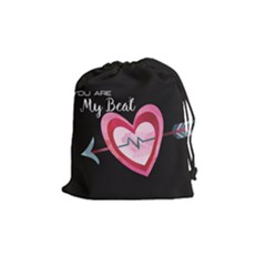 You Are My Beat / Pink And Teal Hearts Pattern (black)  Drawstring Pouches (medium)  by FashionFling