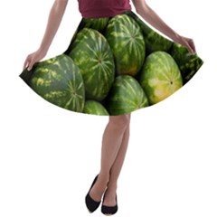 Food Summer Pattern Green Watermelon A-line Skater Skirt by Nexatart