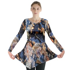 Frost Leaves Winter Park Morning Long Sleeve Tunic  by Nexatart