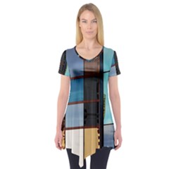 Glass Facade Colorful Architecture Short Sleeve Tunic  by Nexatart