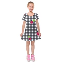 Ladybugs Plaid Pattern Kids  Short Sleeve Velvet Dress by Valentinaart