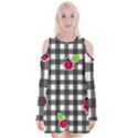 Ladybugs plaid pattern Velvet Long Sleeve Shoulder Cutout Dress View1