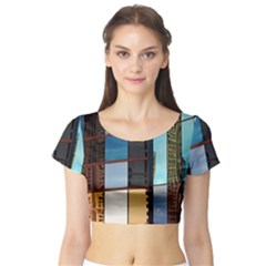 Glass Facade Colorful Architecture Short Sleeve Crop Top (tight Fit) by Nexatart