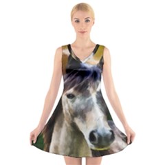 Horse Horse Portrait Animal V-neck Sleeveless Skater Dress by Nexatart