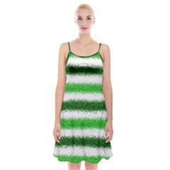 Metallic Green Glitter Stripes Spaghetti Strap Velvet Dress by Nexatart