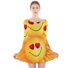 Smiley Joy Heart Love Smile Long Sleeve Velvet Skater Dress by Nexatart