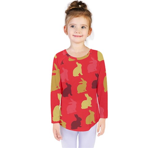 Hare Easter Pattern Animals Kids  Long Sleeve Tee by Amaryn4rt