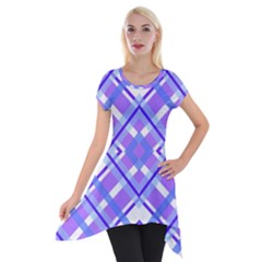 Geometric Plaid Pale Purple Blue Short Sleeve Side Drop Tunic by Amaryn4rt