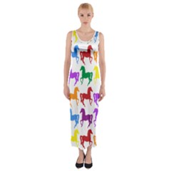 Colorful Horse Background Wallpaper Fitted Maxi Dress by Amaryn4rt