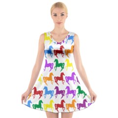 Colorful Horse Background Wallpaper V-neck Sleeveless Skater Dress by Amaryn4rt