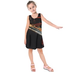 Highway Night Lighthouse Car Fast Kids  Sleeveless Dress by Amaryn4rt