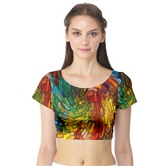 Stained Glass Patterns Colorful Short Sleeve Crop Top (tight Fit) by Amaryn4rt