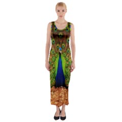 3d Peacock Bird Fitted Maxi Dress by Amaryn4rt