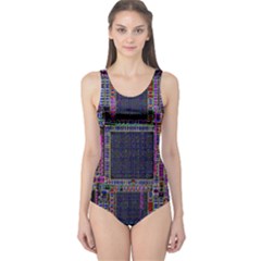 Technology Circuit Board Layout Pattern One Piece Swimsuit by Amaryn4rt