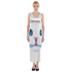 Cute White Cat Blue Eyes Face Fitted Maxi Dress by Amaryn4rt