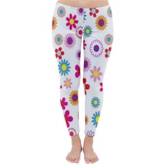 Colorful Floral Flowers Pattern Classic Winter Leggings by Simbadda