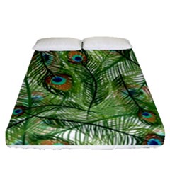 Peacock Feathers Pattern Fitted Sheet (queen Size) by Simbadda